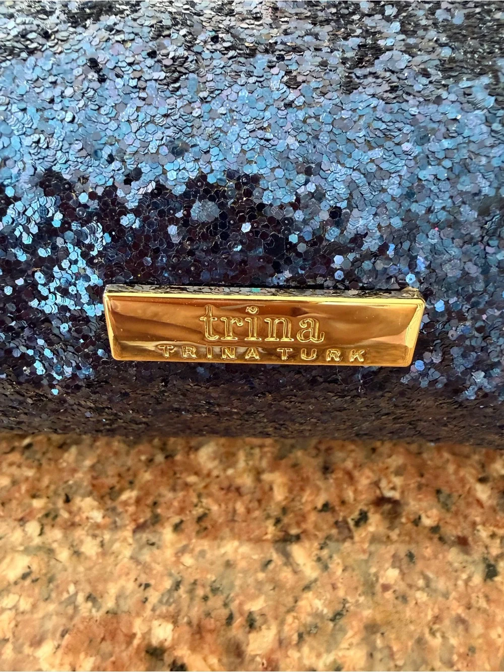 NWT Trina Turk Navy Blue Glitter Cosmetic Makeup Travel Pouch